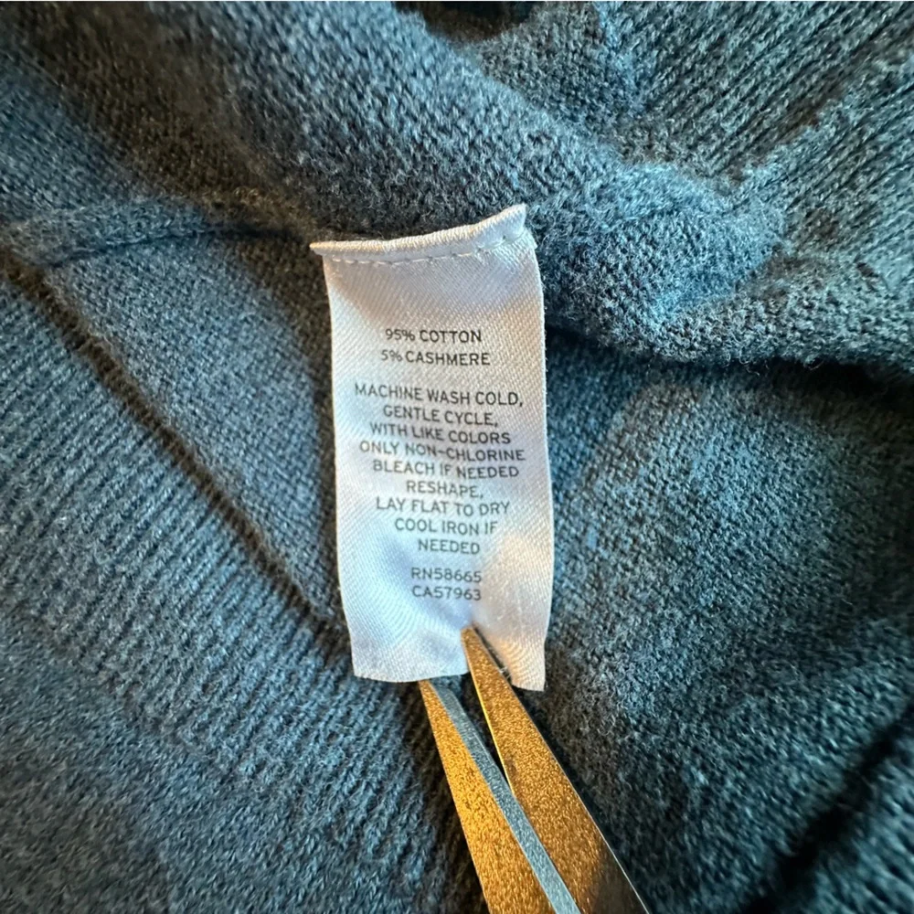 Nordstrom Cotton Cashmere Blend Blue Chinoise Quarter Zip High Neck Sweater XXL‎